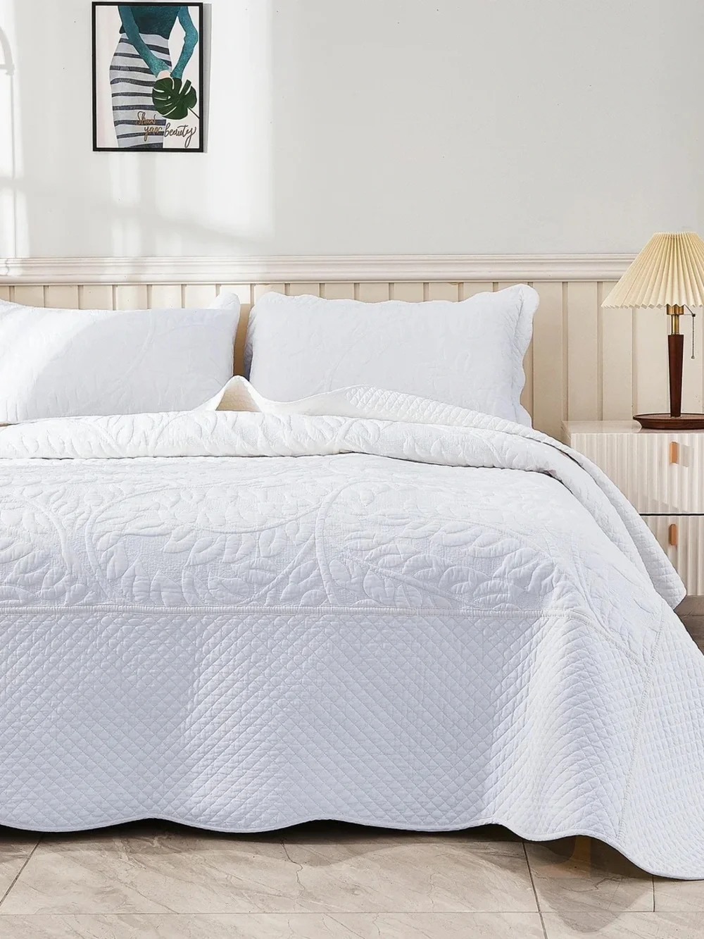 3 PIECE 100% COTTON QUILT SET, OVERSIZED QUILTED BEDSPREAD